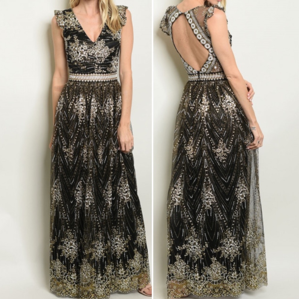 BLACK & GOLD UNIQUE MAXI DRESS